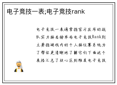电子竞技一表;电子竞技rank